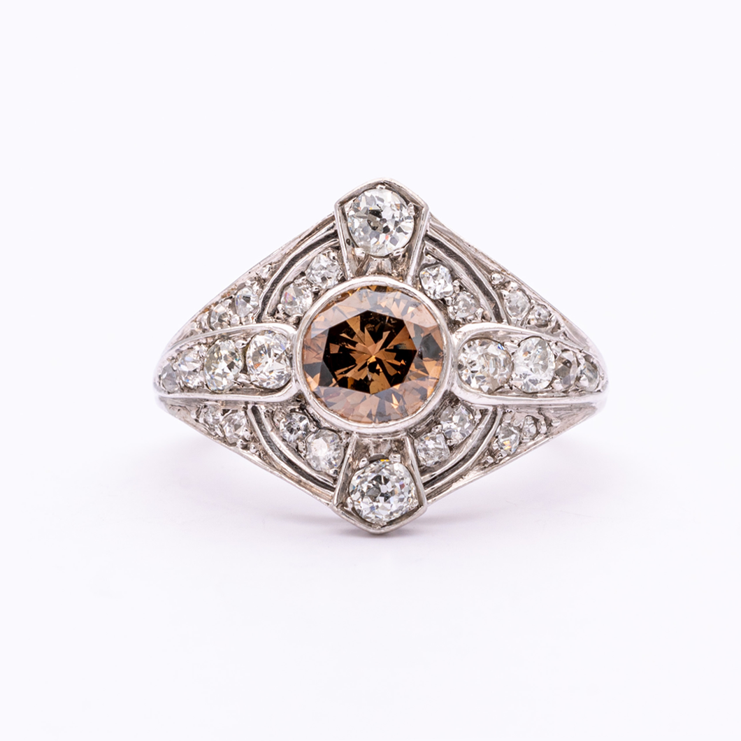 Cognac Diamond Cocktail Ring Front