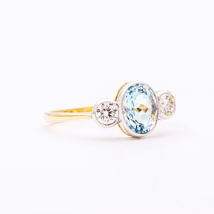Aquamarine & Diamond 3 Stone Ring