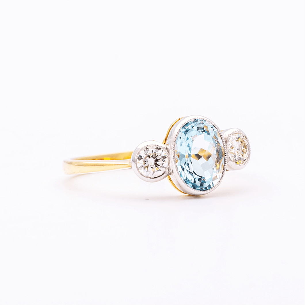 Aquamarine & Diamond 3 Stone Ring