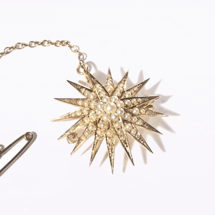 Gold and Pearl Sunburst Brooch