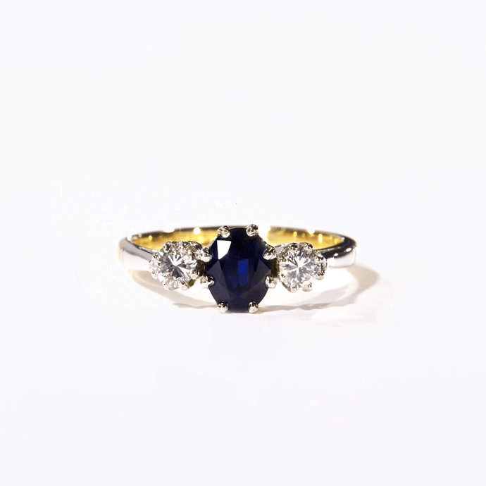 Sapphire and Diamond Three Stone Ring